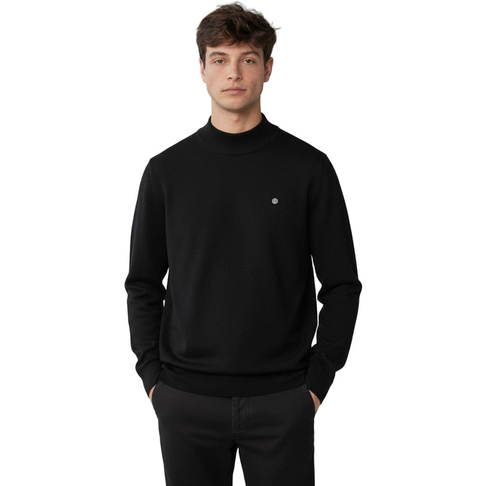 Pull avec col montant en coton et laine noir Mica serge blanc