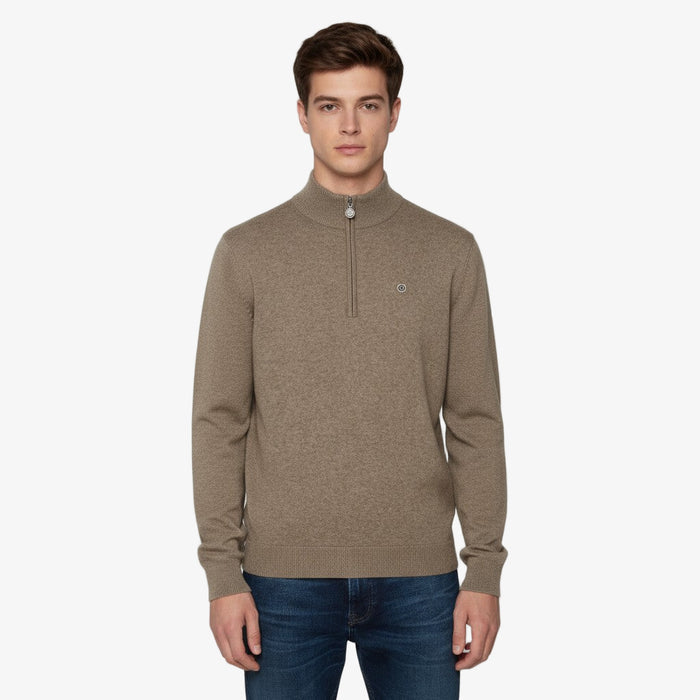 Pull avec col montant zippé marron shitaké Malo