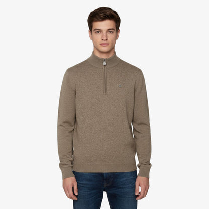 Pull avec col montant zippé marron shitaké Malo