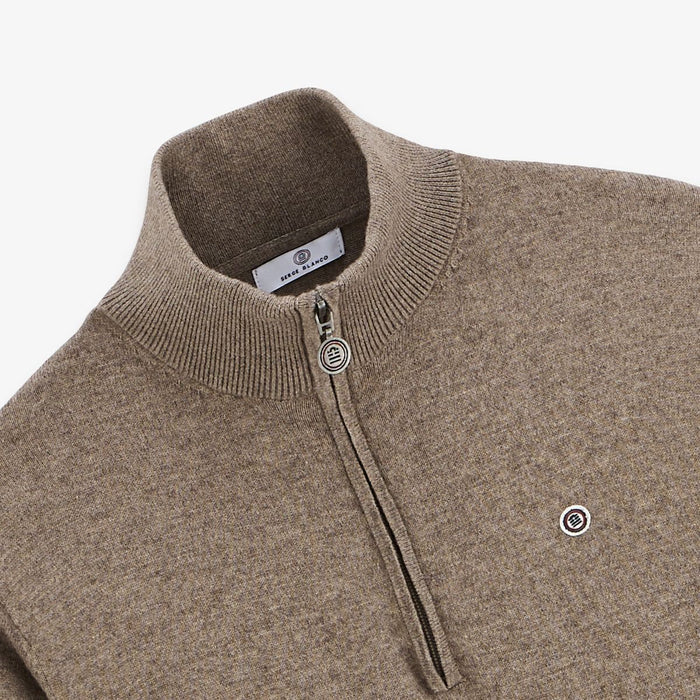 Pull avec col montant zippé marron shitake Malo