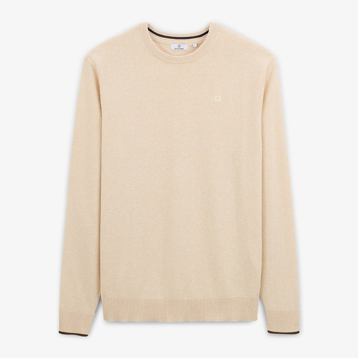 Pull avec col rond avec bande au poignet beige homme serge blanco