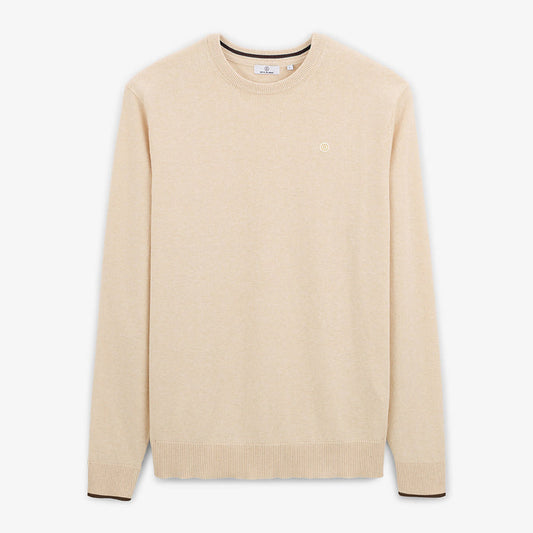 Pull avec col rond avec bande au poignet beige homme serge blanco