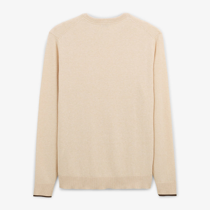Pull avec col rond avec bande au poignet beige homme serge blanco