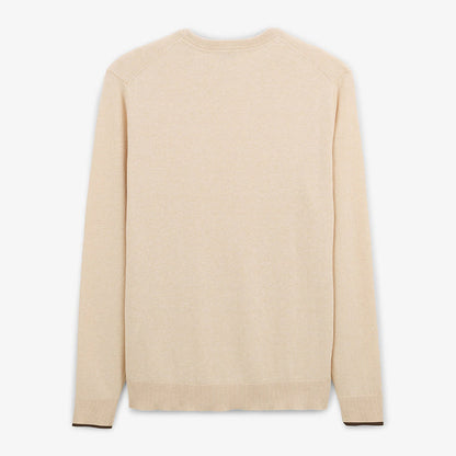 Pull avec col rond avec bande au poignet beige homme serge blanco