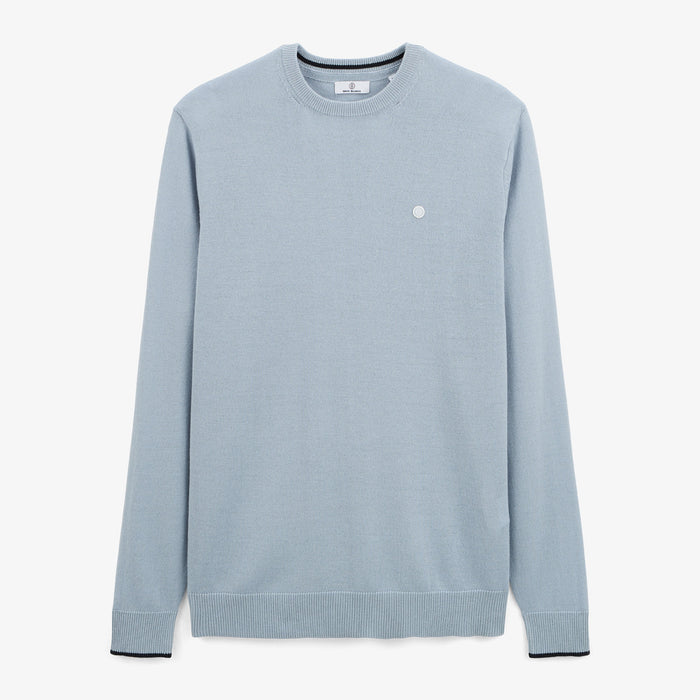 Pull avec col rond avec bande au poignet bleu glacier homme SERGE BLANCO