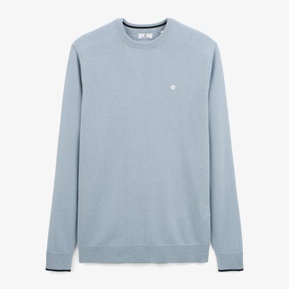 Pull avec col rond avec bande au poignet bleu glacier homme SERGE BLANCO