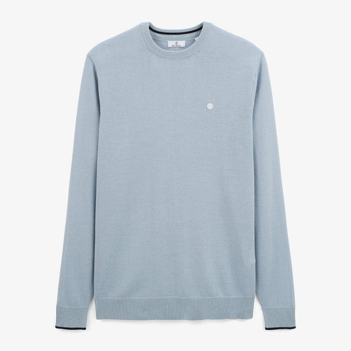 Pull avec col rond avec bande au poignet bleu glacier homme SERGE BLANCO