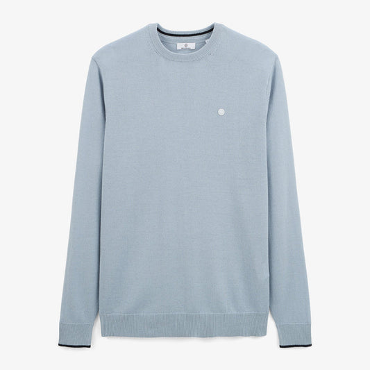 Pull avec col rond avec bande au poignet bleu glacier homme SERGE BLANCO