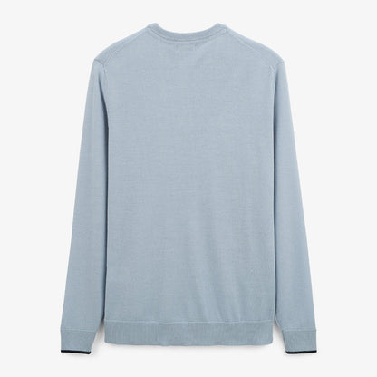 Pull avec col rond avec bande au poignet bleu glacier homme SERGE BLANCO