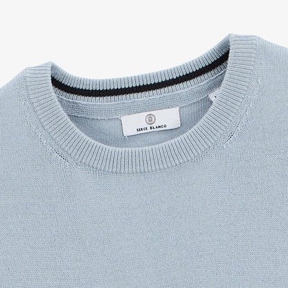 Pull avec col rond avec bande au poignet bleu glacier homme SERGE BLANCO