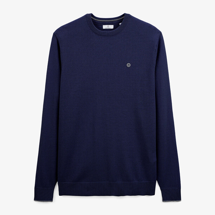 Pull avec col rond avec bande au poignet bleu marine homme serge blanco