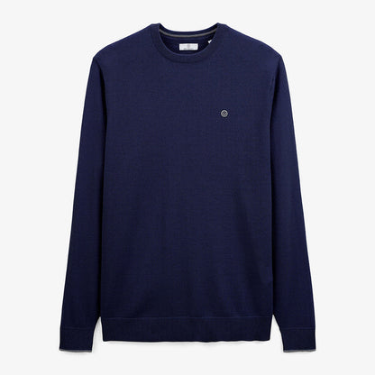 Pull avec col rond avec bande au poignet bleu marine homme serge blanco