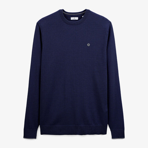 Pull avec col rond avec bande au poignet bleu marine homme serge blanco