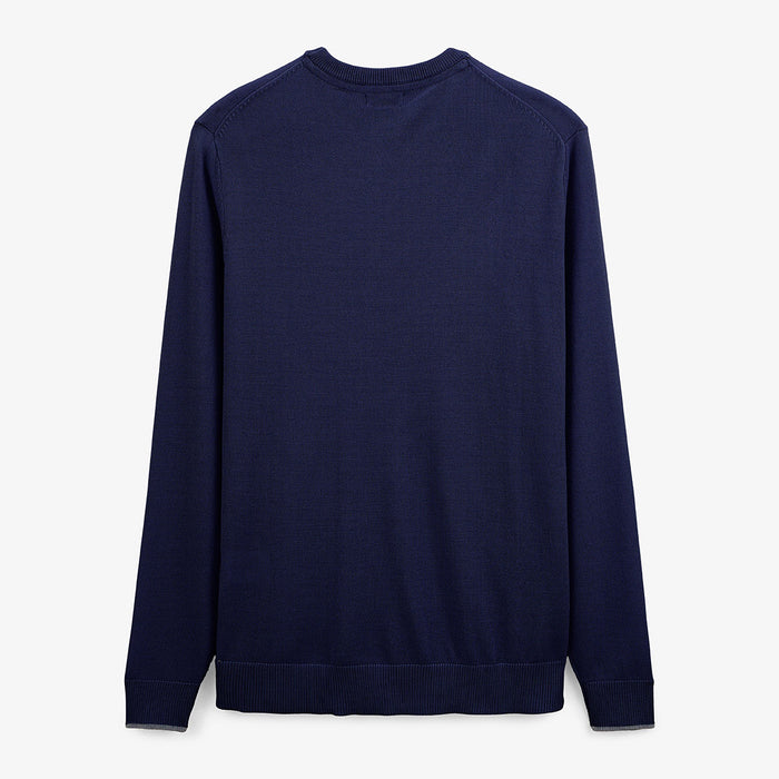 Pull avec col rond avec bande au poignet bleu marine homme serge blanco