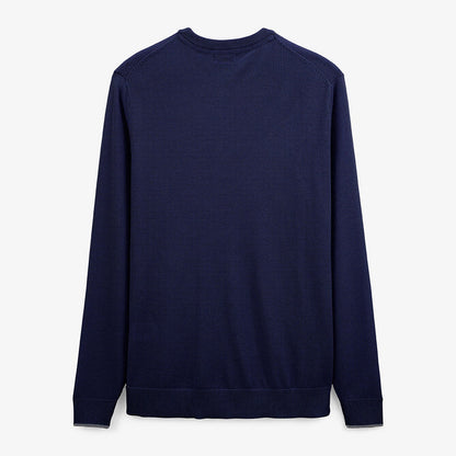 Pull avec col rond avec bande au poignet bleu marine homme serge blanco