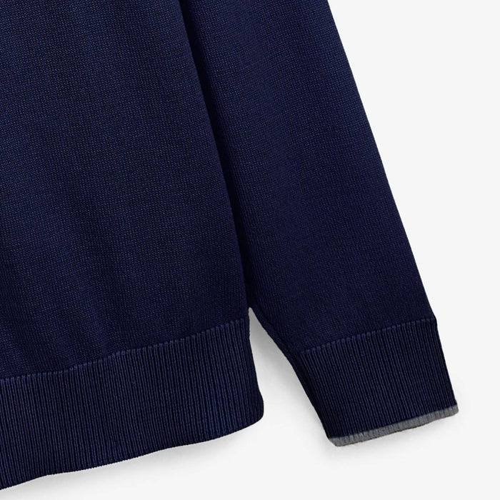 Pull avec col rond avec bande au poignet bleu marine homme serge blanco