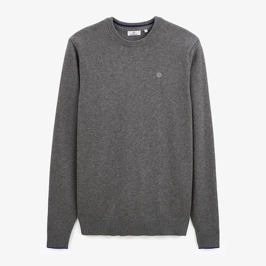 Pull avec col rond avec bande au poignet gris homme serge blanco