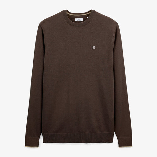 Pull avec col rond avec bande au poignet marron homme serge blanco
