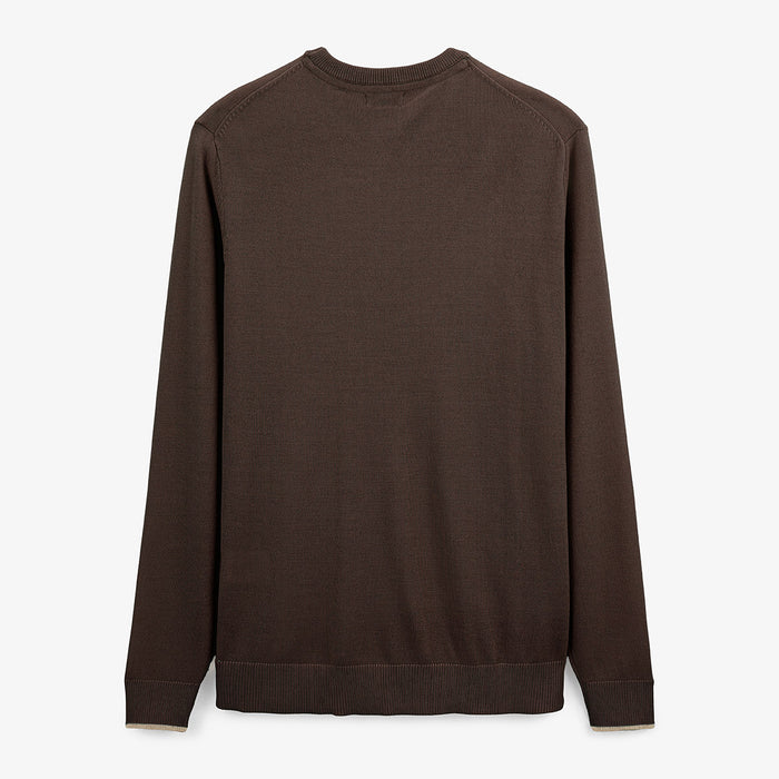 Pull avec col rond avec bande au poignet marron homme serge blanco