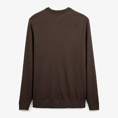 Pull avec col rond avec bande au poignet marron homme serge blanco