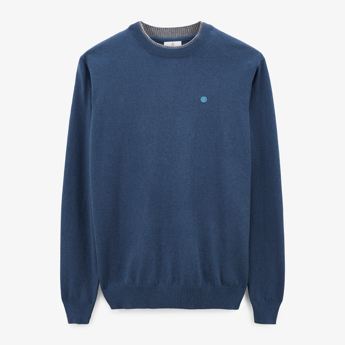 Pull Col Double Contrastant En Coton Et Laine Bleu Mathis Homme SERGE BLANCO