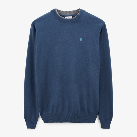 Pull Col Double Contrastant En Coton Et Laine Bleu Mathis Homme SERGE BLANCO