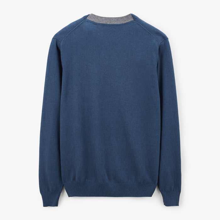 Pull Col Double Contrastant En Coton Et Laine Bleu Mathis Homme SERGE BLANCO