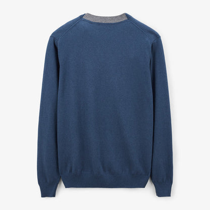 Pull Col Double Contrastant En Coton Et Laine Bleu Mathis Homme SERGE BLANCO
