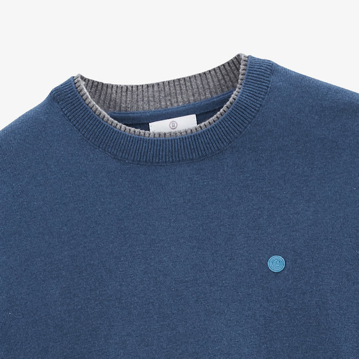 Pull Col Double Contrastant En Coton Et Laine Bleu Mathis Homme SERGE BLANCO