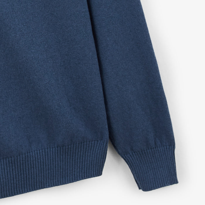 Pull Col Double Contrastant En Coton Et Laine Bleu Mathis Homme SERGE BLANCO