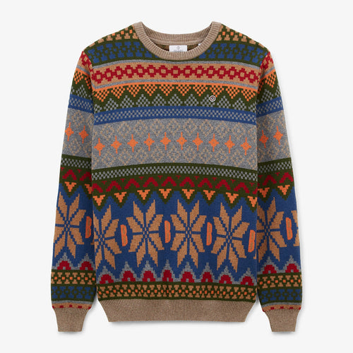 Pull col rond en coton et laine Jacquard à motifs Manel Homme SERGE BLANCO