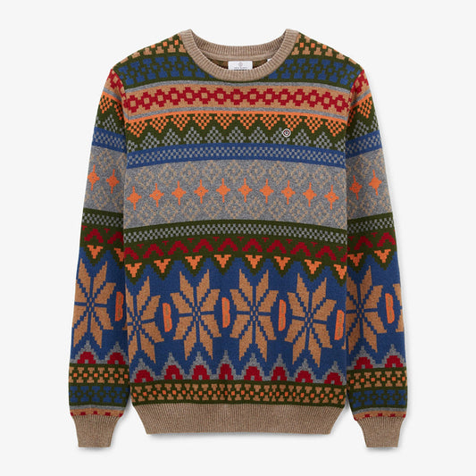 Pull col rond en coton et laine Jacquard à motifs Manel Homme SERGE BLANCO