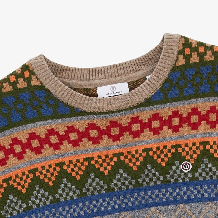 Pull col rond en coton et laine Jacquard à motifs Manel Homme SERGE BLANCO