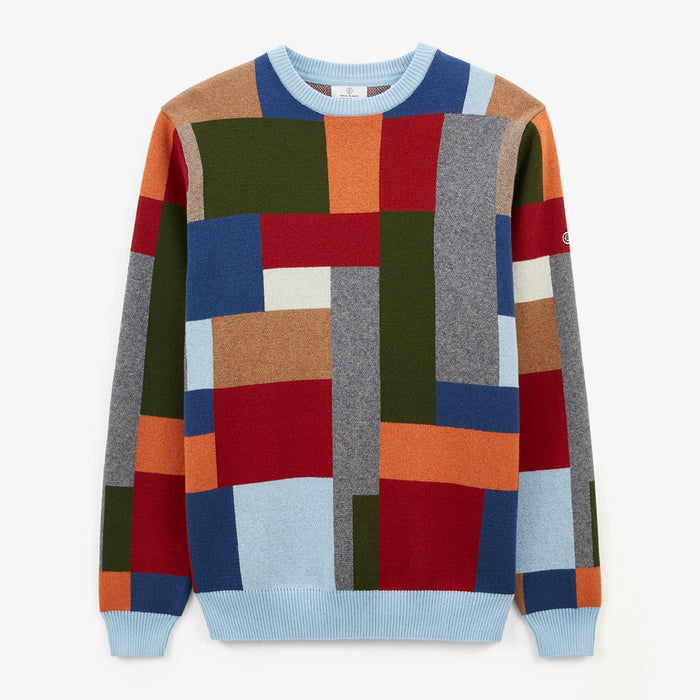 Pull Col Rond En Coton Et Laine Motif Patchwork Malo Homme SERGE BLANCO