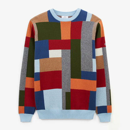 Pull Col Rond En Coton Et Laine Motif Patchwork Malo Homme SERGE BLANCO