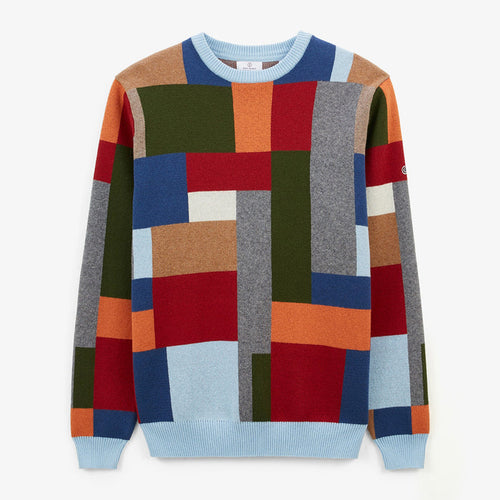 Pull Col Rond En Coton Et Laine Motif Patchwork Malo Homme SERGE BLANCO