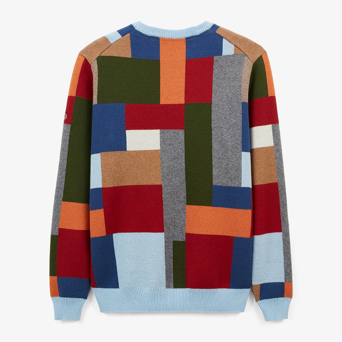 Pull Col Rond En Coton Et Laine Motif Patchwork Malo Homme SERGE BLANCO