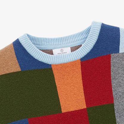 Pull Col Rond En Coton Et Laine Motif Patchwork Malo Homme SERGE BLANCO