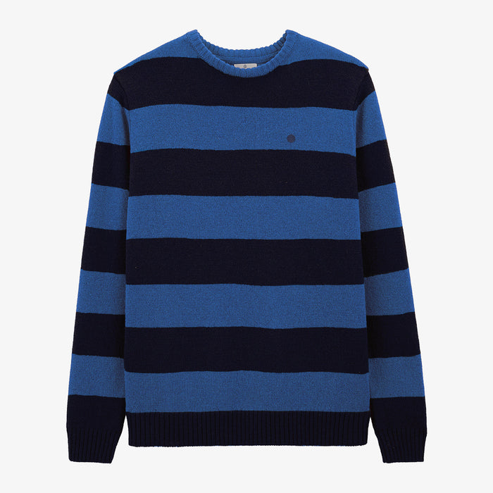 Pull Col Rond En Laine Bleu Dark Navy Rayé Musa Homme SERGE BLANCO
