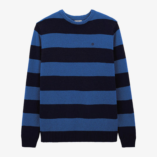 Pull Col Rond En Laine Bleu Dark Navy Rayé Musa Homme SERGE BLANCO