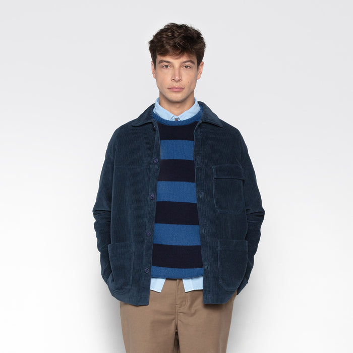 Pull Col Rond En Laine Bleu Dark Navy Rayé Musa Homme SERGE BLANCO