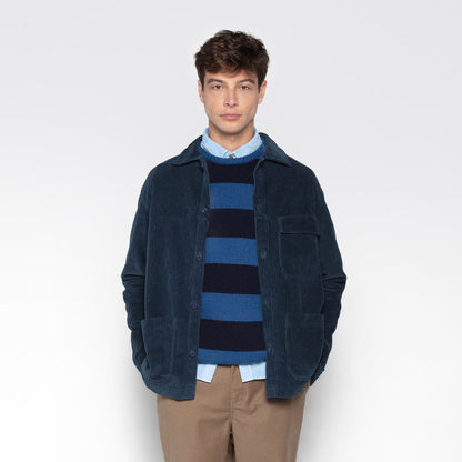 Pull Col Rond En Laine Bleu Dark Navy Rayé Musa Homme SERGE BLANCO