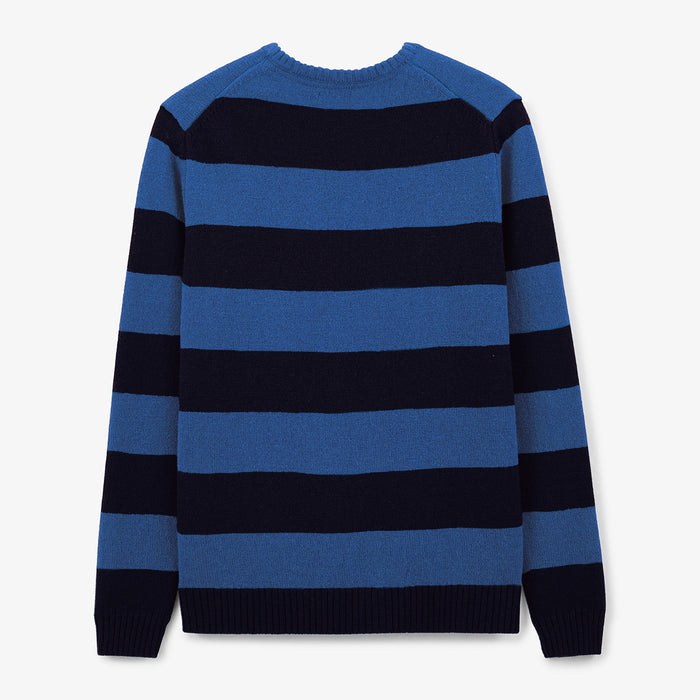 Pull Col Rond En Laine Bleu Dark Navy Rayé Musa Homme SERGE BLANCO