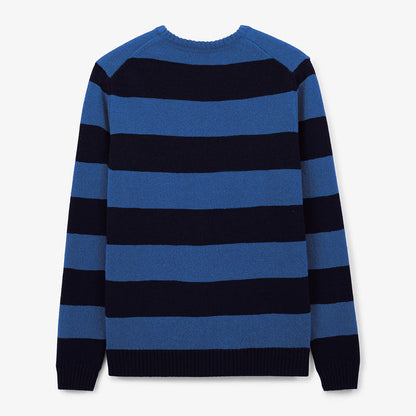 Pull Col Rond En Laine Bleu Dark Navy Rayé Musa Homme SERGE BLANCO