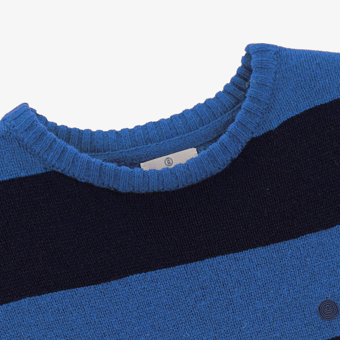 Pull Col Rond En Laine Bleu Dark Navy Rayé Musa Homme SERGE BLANCO