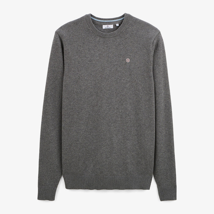 Pull col rond uni majorité coton gris SERGE BLANCO