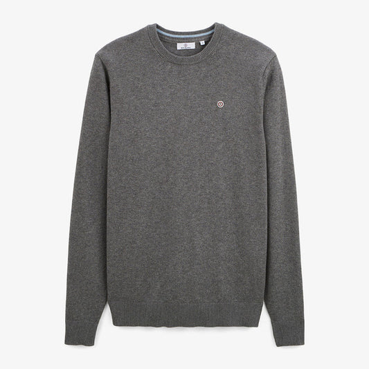 Pull col rond uni majorité coton gris SERGE BLANCO