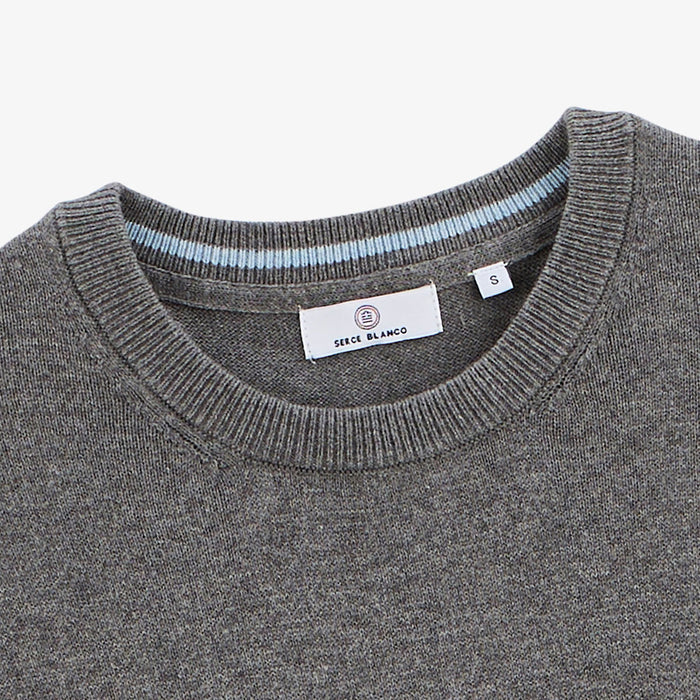 Pull col rond uni majorité coton gris SERGE BLANCO