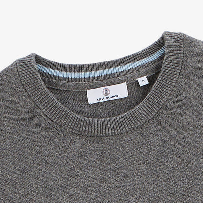 Pull col rond uni majorité coton gris SERGE BLANCO