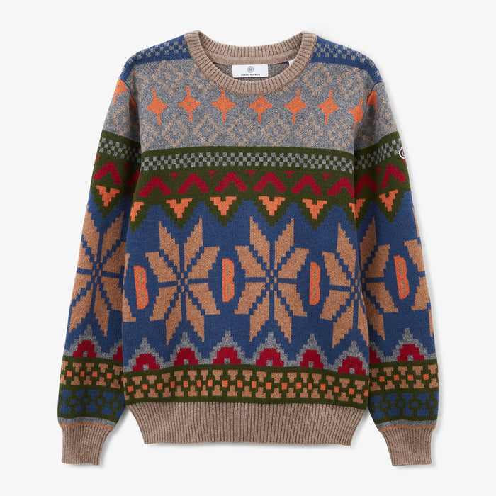 Pull garçon col rond en coton et laine Jacquard à motifs Manel SERGE BLANCO